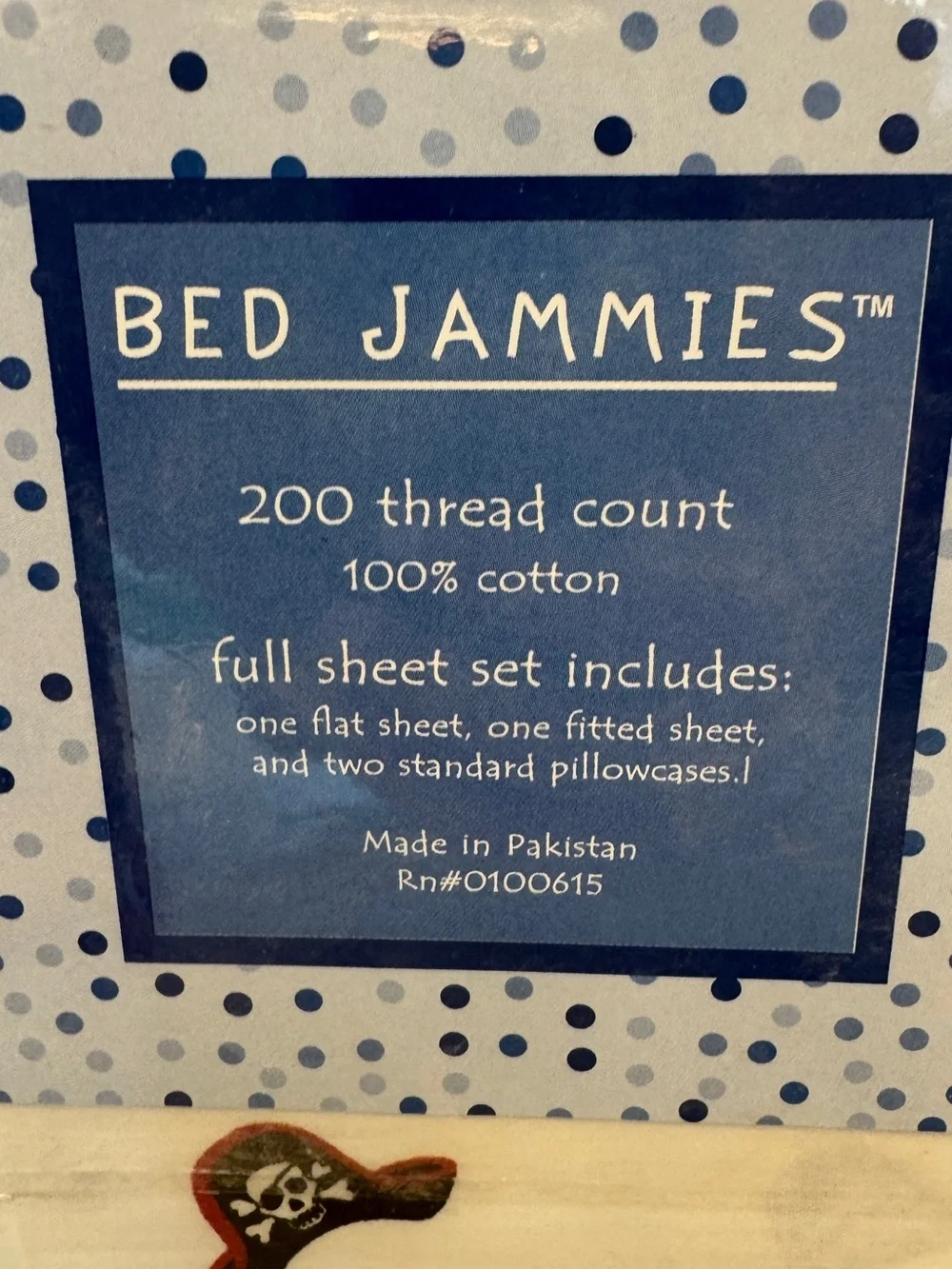 Bed Jammies Pirate Print Full Sheet Set - White with Red, Black, Yellow Accents